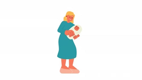 Europäische glückliche Mutter mit Säugling, 2D-Charakteren, Animation