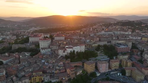Perugia Italy Aerial Panorama City Skyline Sunset Golden Hour