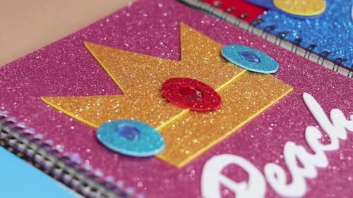 Handmade pink notebook cover with spiral, close up establisher