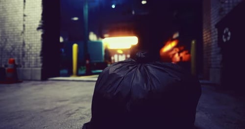 Gritty Night Alley Background with Garbage Bag