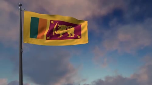 Realistic Waving Sri Lanka Flag Animation Against Cloudy Sky