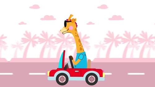 Giraffe Drives A Car