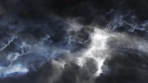 a thunderstorm with lightning striking inside the dark clouds.