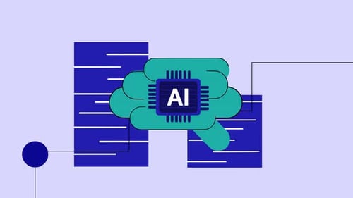 Animated AI Brain with Circuit Board in Flat Design Style