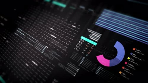 Futuristic Digital Data Display with Animated Graphs and Charts