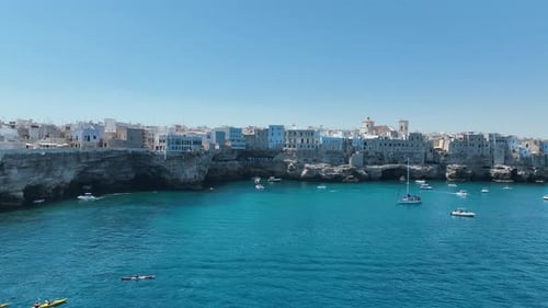Polignano a Mare Town Coastline - Aerial 4K Video