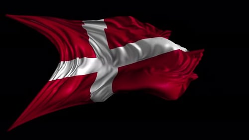 Realistic Waving Denmark Flag on Black Background
