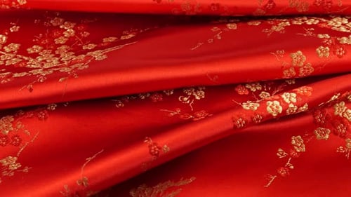 Elegant Red Fabric with Floral Pattern Close Up