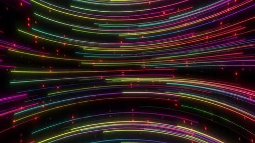 Particle Curve Line Animation. Abstract Digital Glowing Line Moving And Blinking Dots Are Moving