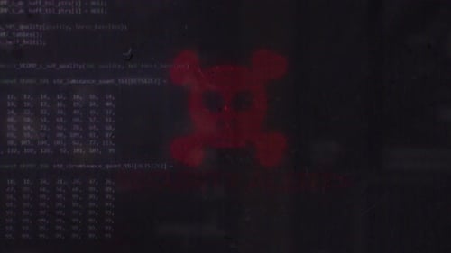 Security Alert On Hacker Vh Skull Pirates And Cyberattack Symbol With Glitch