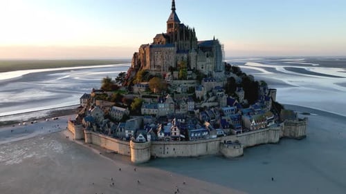 Aerial view of Mont Saint Michel in Normandy, France.