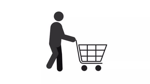Animated Stick Figure Person with Shopping Cart