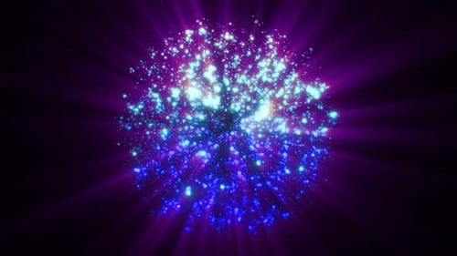 Abstraktes lila leuchtendes Energiemolekül, Kern, Kugel, Atom, runder Hintergrund