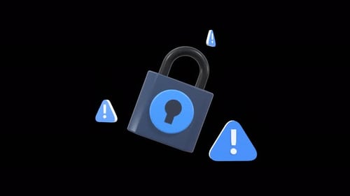 Loop-Animation mit Vorhängeschloss mit Warnschildern für Cybersicherheitswarnungen.