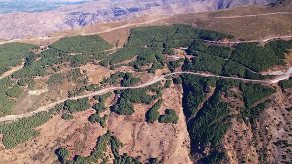 Aerial riser reveals largest ski slope in Spain; Sierra Nevada, Granada ...