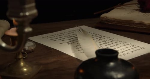 Vintage Letter with Candle and Antique Book