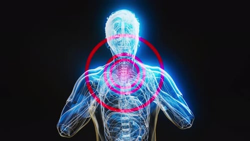 Futuristic Digital Human Anatomy with Neck Pain Highlight