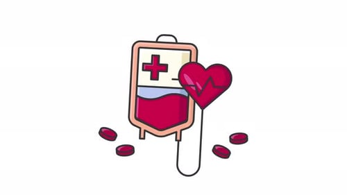 Medical Blood Bag and Heartbeat Line Flat Design Animation