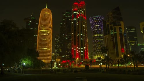 4K timelapse Ministry of Prosecution at Al Jassimya Tower, Tornado Tower and Burj Doha tower, Qatar,