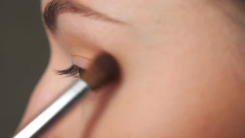 Applying Eye Shadow with Makeup Brush, Close-Up