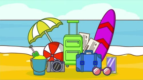 Flat Design Animated Travel Vacation Essentials Icons