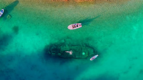 Aerial View of Sunken Boat in Turquoise Waters, Solta, Croatia