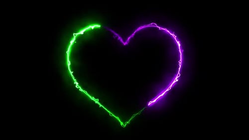 Neon Heart Isolated On Black Background Looped Green & Purple V10