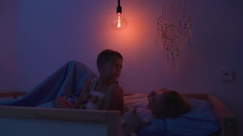 Two Children Talking in Bunk Bed at Night