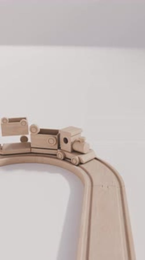 3D Wooden Toy Train Track Assembly Minimalist Animation
