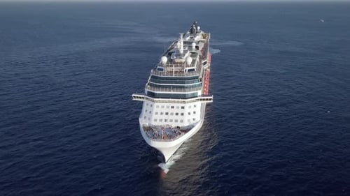 Large cruise ship at sea, Aerial follow footage