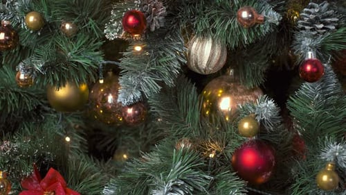 Decorated Christmas Tree with Glittering Ornaments and Lights