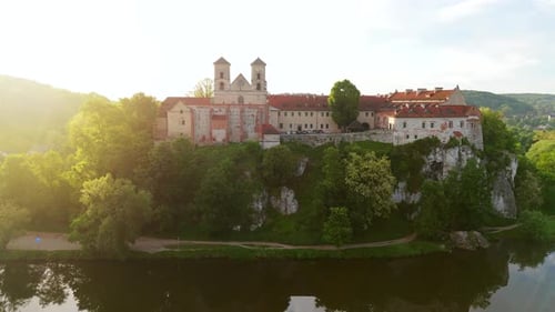 Aerial View of Benedictine Abbey in Tyniec Poland at Dawn