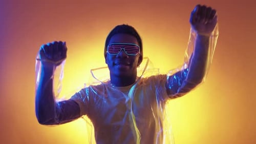 Cyberpunk Party Neon People Man Dancing in Goggles