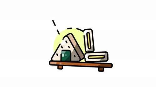 Animated Japanese Food Icon with Onigiri and Tamagoyaki