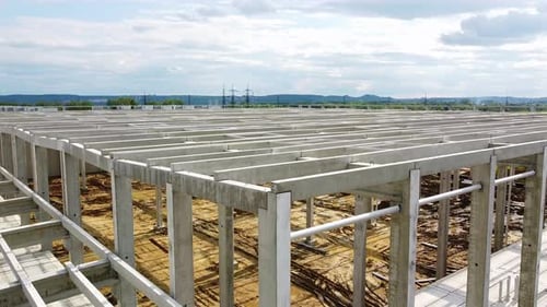 Aerial Landscape of Contemporary Building Industrial Production Area Construction Site with