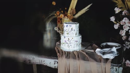 Decorated Two-Tier Wedding Cake with Floral Details