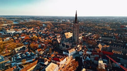 Historic buildings and landscape of Bruges in Belgium during sunset