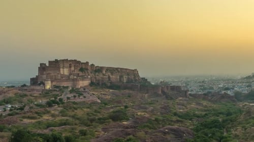 Timelapse of Mehrangarh Fort from Day to Night in Jodhpur, Rajasthan, India