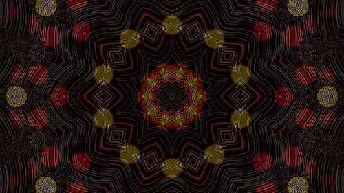 Abstract digital 3D animation. Colored curved circular lines on black background, seamless circle