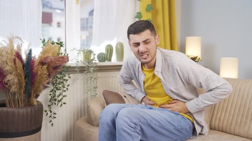 Man with stomachache.