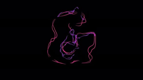 Ampersand symbol made of multicolor neon curves and lightnings on alpha. Loop 4k clip.