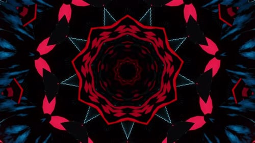 Red and black abstract design with black background. Kaleidoscope VJ loop