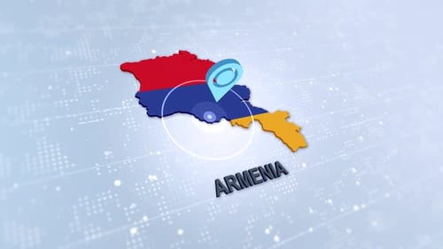 Armenia Map Location Pin Animation with Digital Background