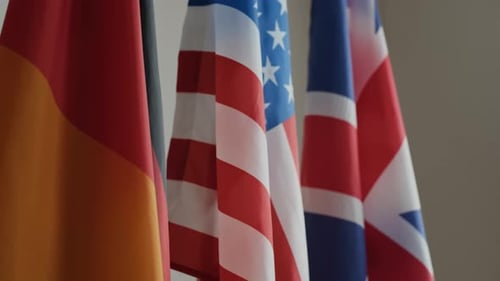 International Flags Waving in an Indoor Setting