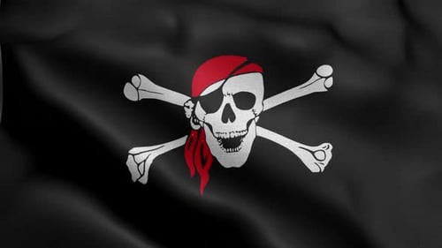 Waving Jolly Roger Pirate Flag with Skull and Crossbones