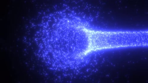 Abstract blue tunnel swirling from particles and dots of glowing bright futuristic hi-tech