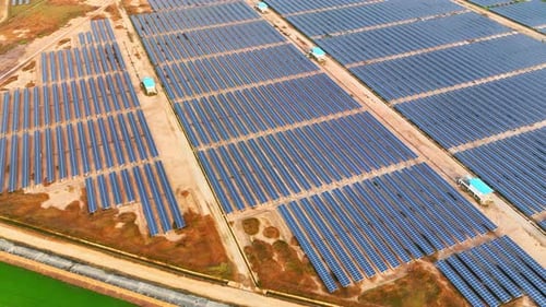 A bird's eye view of a solar power plant, Drone aerial view