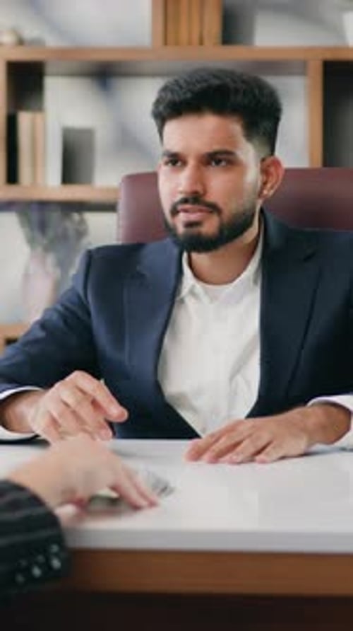 Woman Giving Bribe to Corrupt Official Man Refuses to Take a Bribe Corruption Stop Bribe Concept