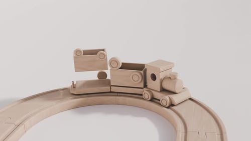 3D-Animation einer Spielzeugeisenbahn aus Holz