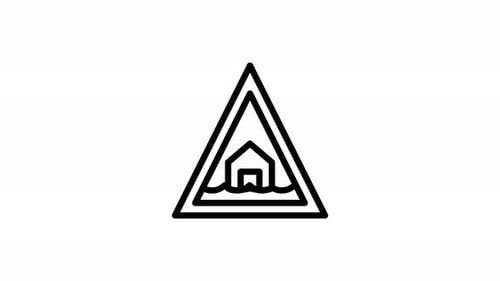 Animated Flood Warning Sign Environmental Line Icon